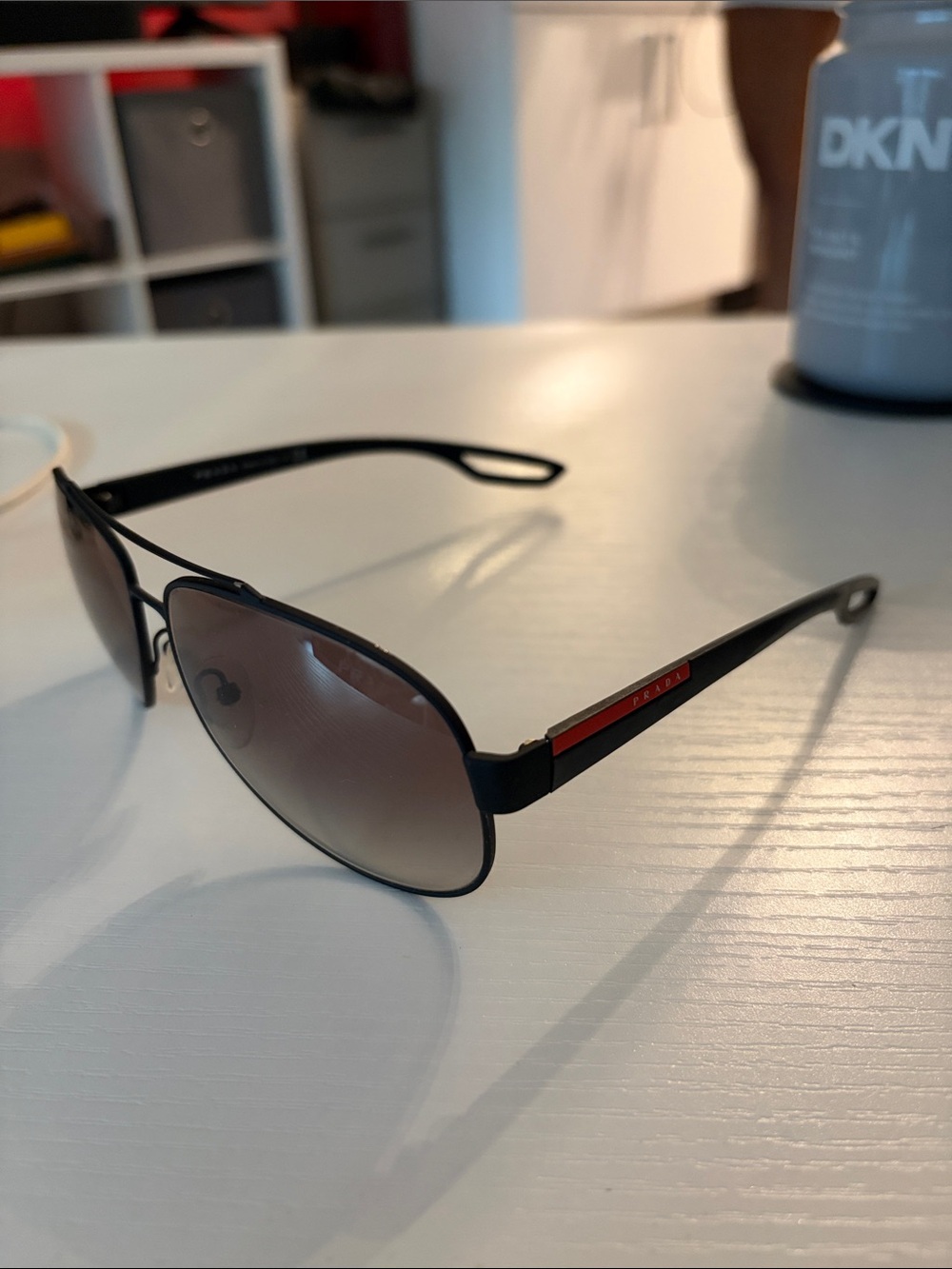 Prada Men's Black Sunglasses with Red Accent